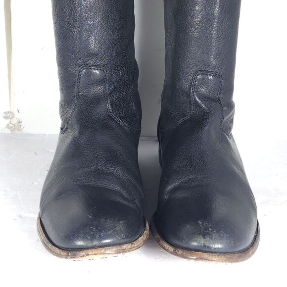 FRYE Women's Melissa Back Zip US 7,5B Black Leather Button Tall Riding Boots - Picture 5 of 16
